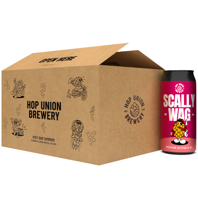 Hop Union Brewery Bristol box with a Scallywag premium bitter beer can
