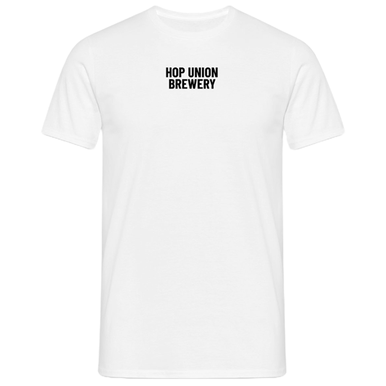 White t-shirt with 'Hop Union Brewery' black text in centre of chest