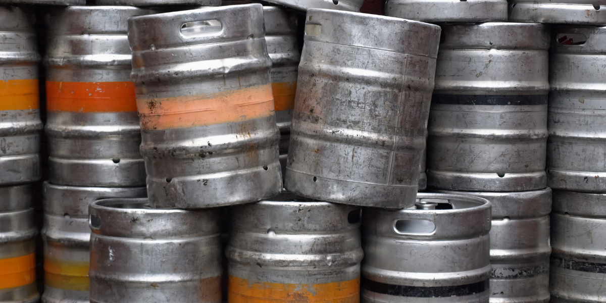 A stack of beer kegs